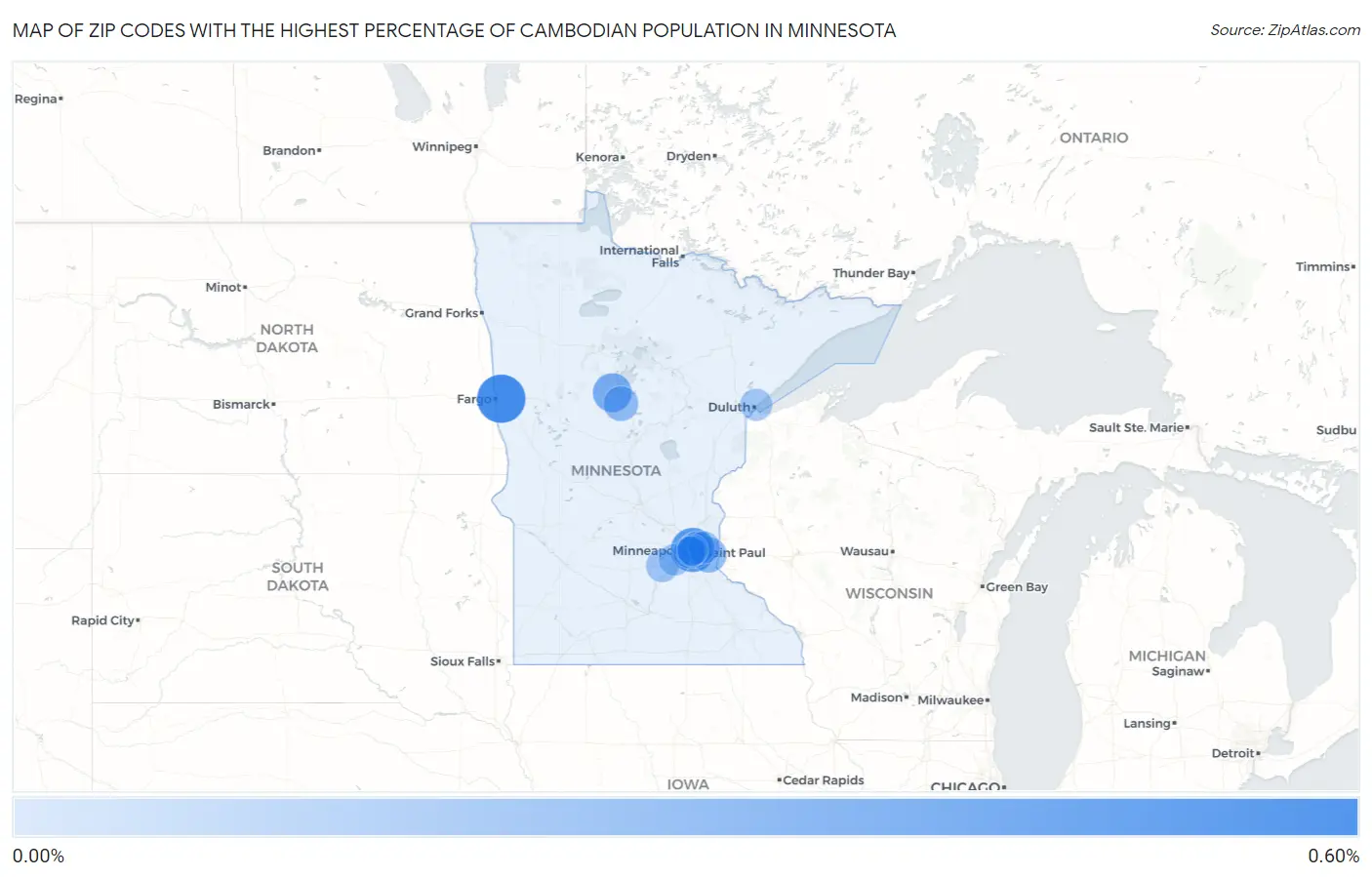 Zip Codes with the Highest Percentage of Cambodian Population in Minnesota Map