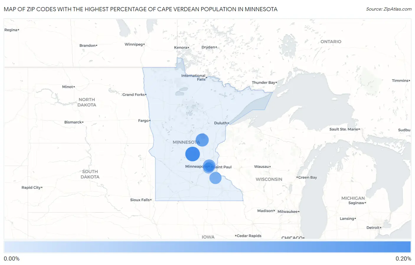 Zip Codes with the Highest Percentage of Cape Verdean Population in Minnesota Map