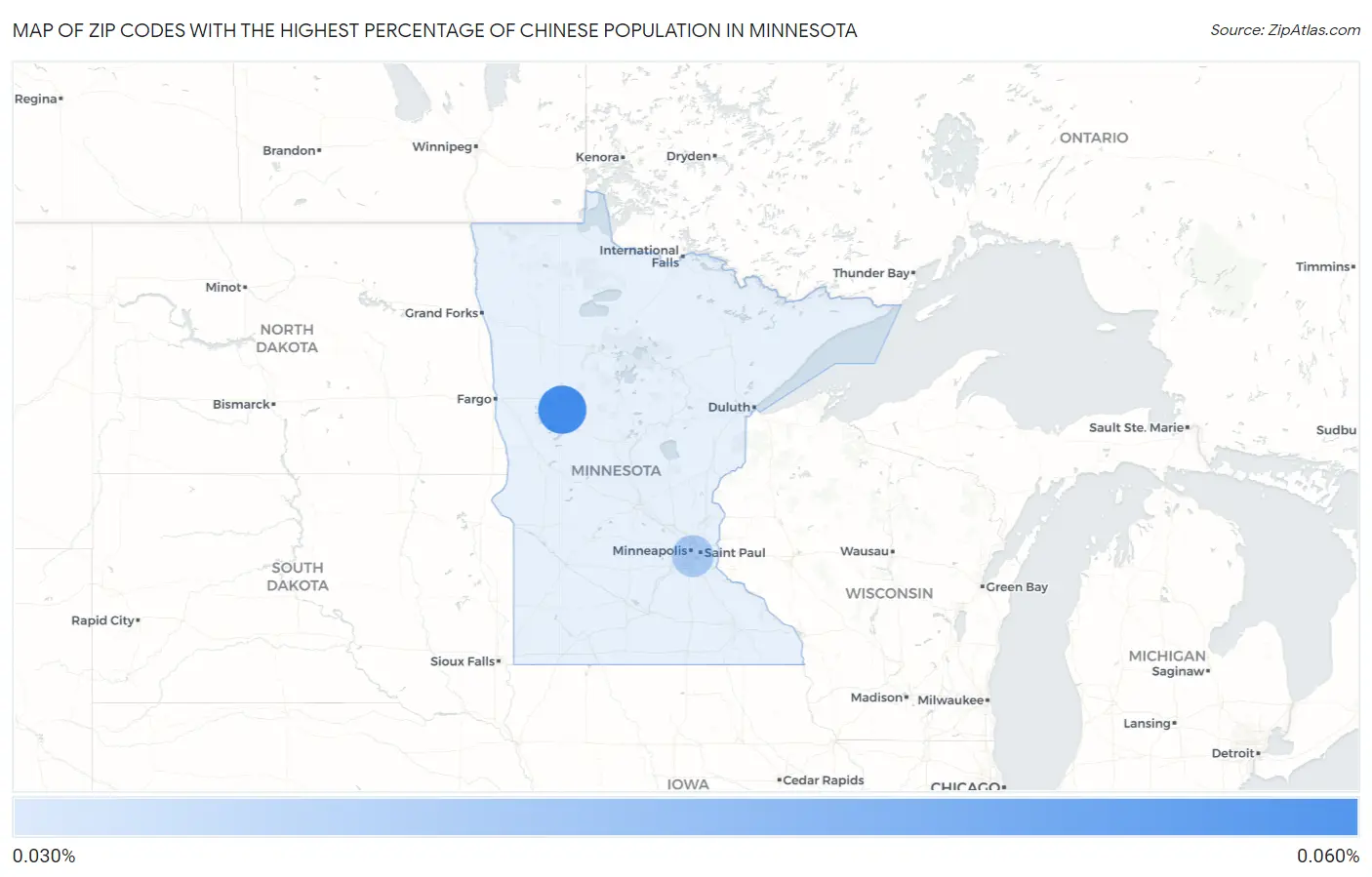 Zip Codes with the Highest Percentage of Chinese Population in Minnesota Map