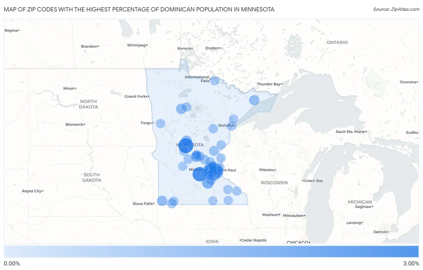 Zip Codes with the Highest Percentage of Dominican Population in Minnesota Map
