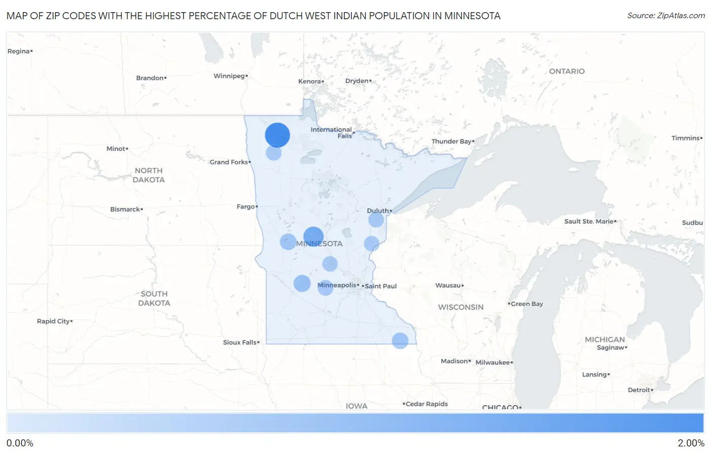 Zip Codes with the Highest Percentage of Dutch West Indian Population in Minnesota Map