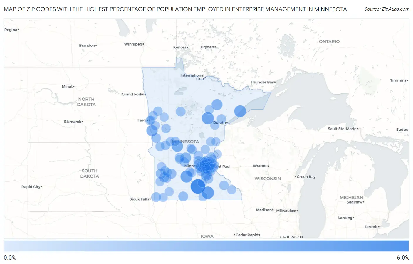 Zip Codes with the Highest Percentage of Population Employed in Enterprise Management in Minnesota Map