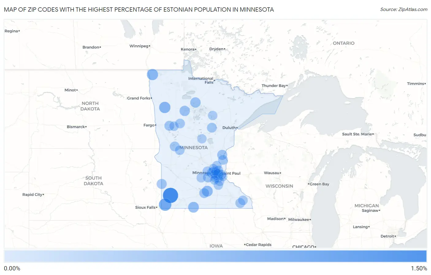 Zip Codes with the Highest Percentage of Estonian Population in Minnesota Map