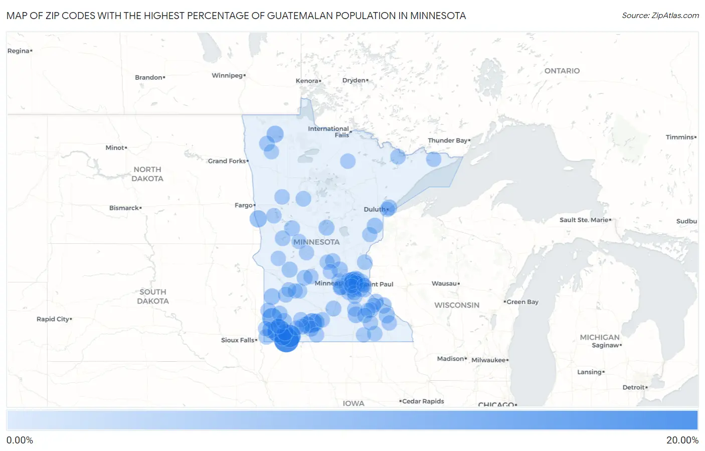Zip Codes with the Highest Percentage of Guatemalan Population in Minnesota Map