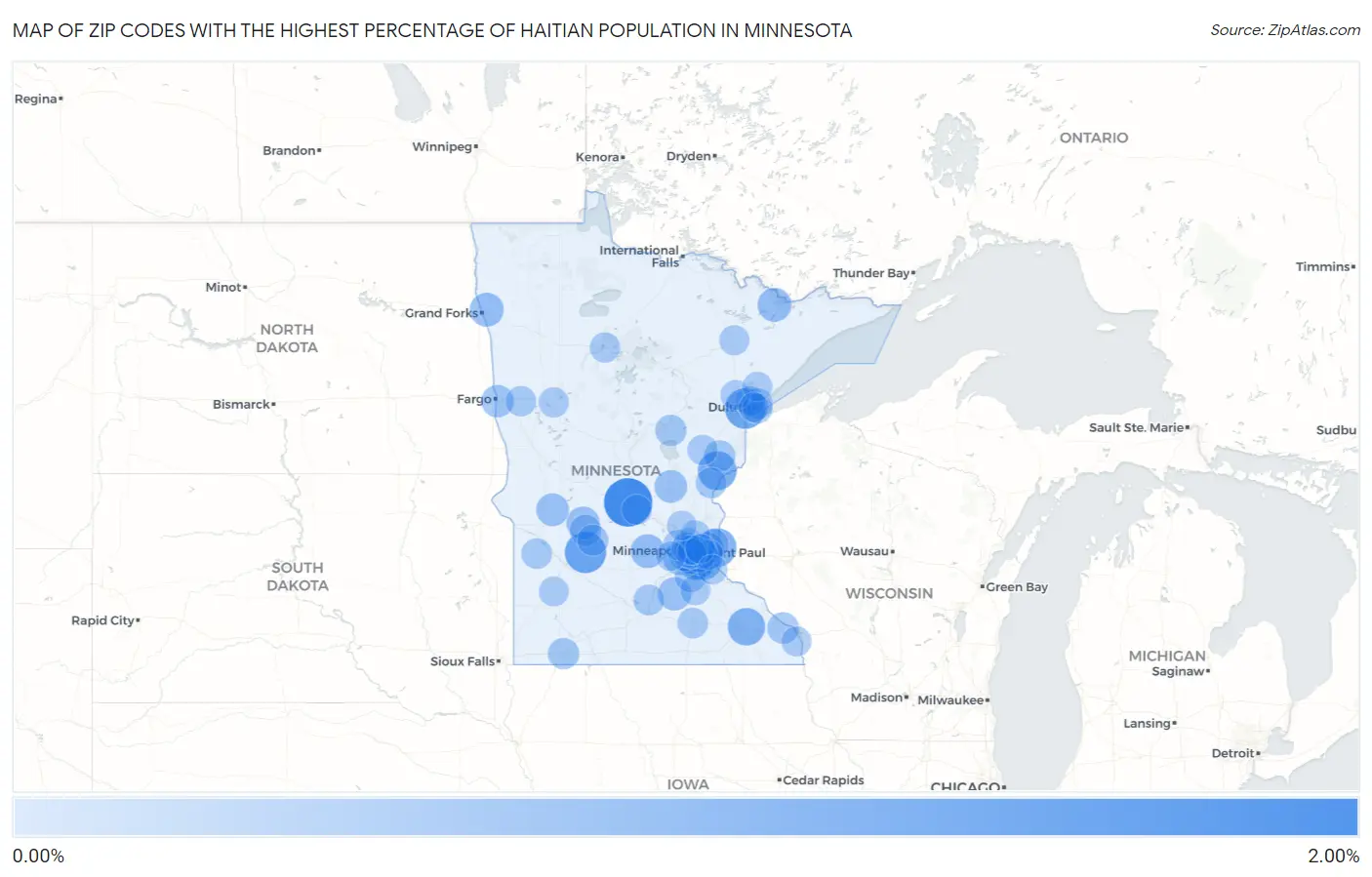 Zip Codes with the Highest Percentage of Haitian Population in Minnesota Map