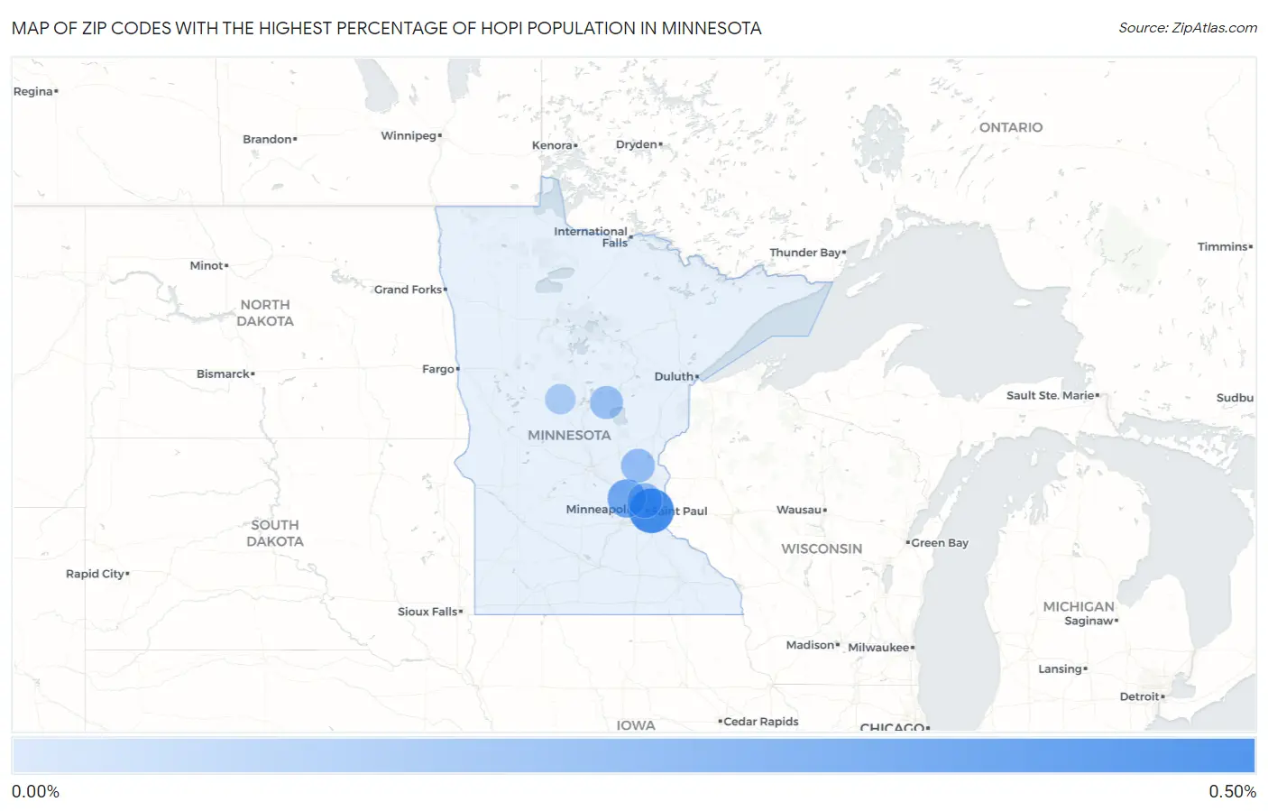 Zip Codes with the Highest Percentage of Hopi Population in Minnesota Map