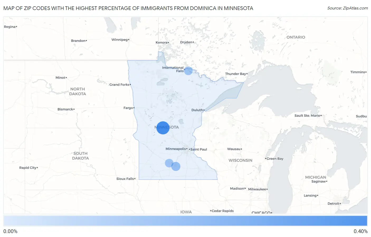 Zip Codes with the Highest Percentage of Immigrants from Dominica in Minnesota Map