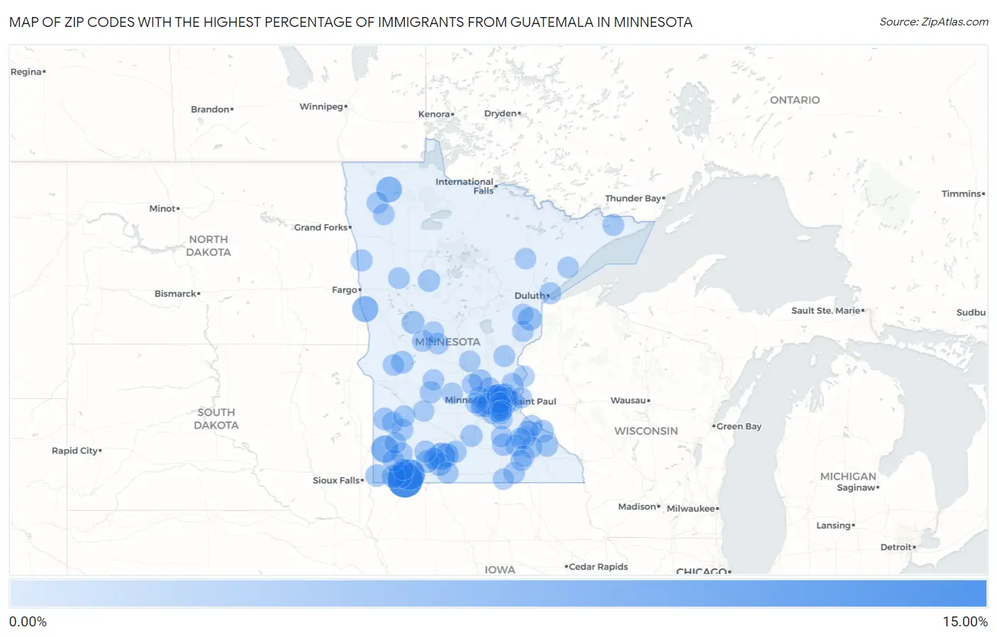 Zip Codes with the Highest Percentage of Immigrants from Guatemala in Minnesota Map