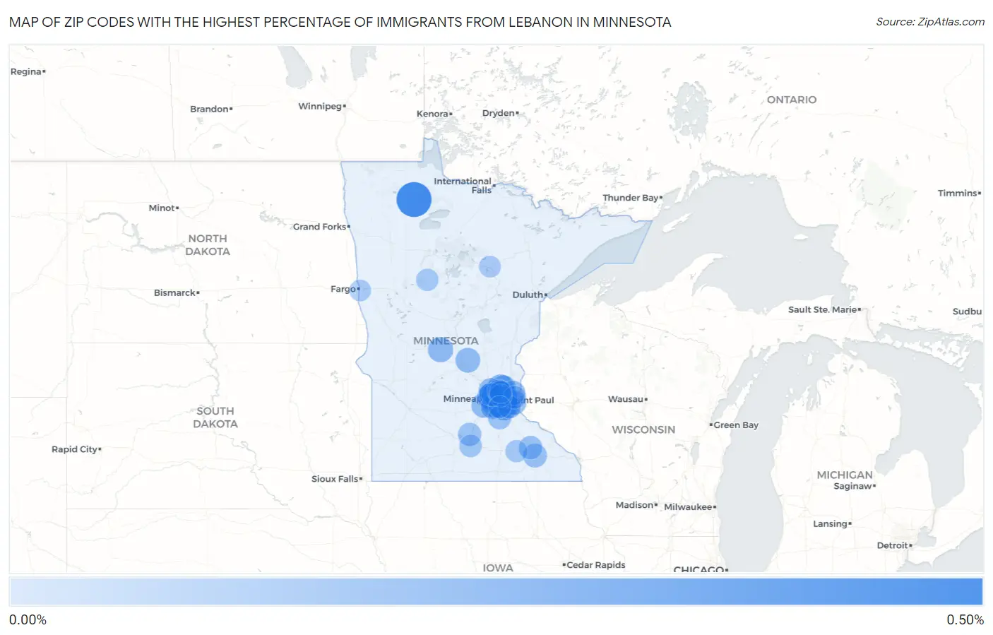 Zip Codes with the Highest Percentage of Immigrants from Lebanon in Minnesota Map