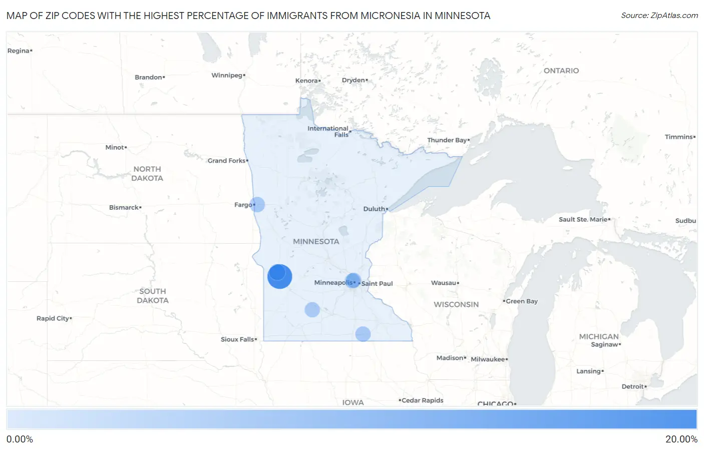 Zip Codes with the Highest Percentage of Immigrants from Micronesia in Minnesota Map