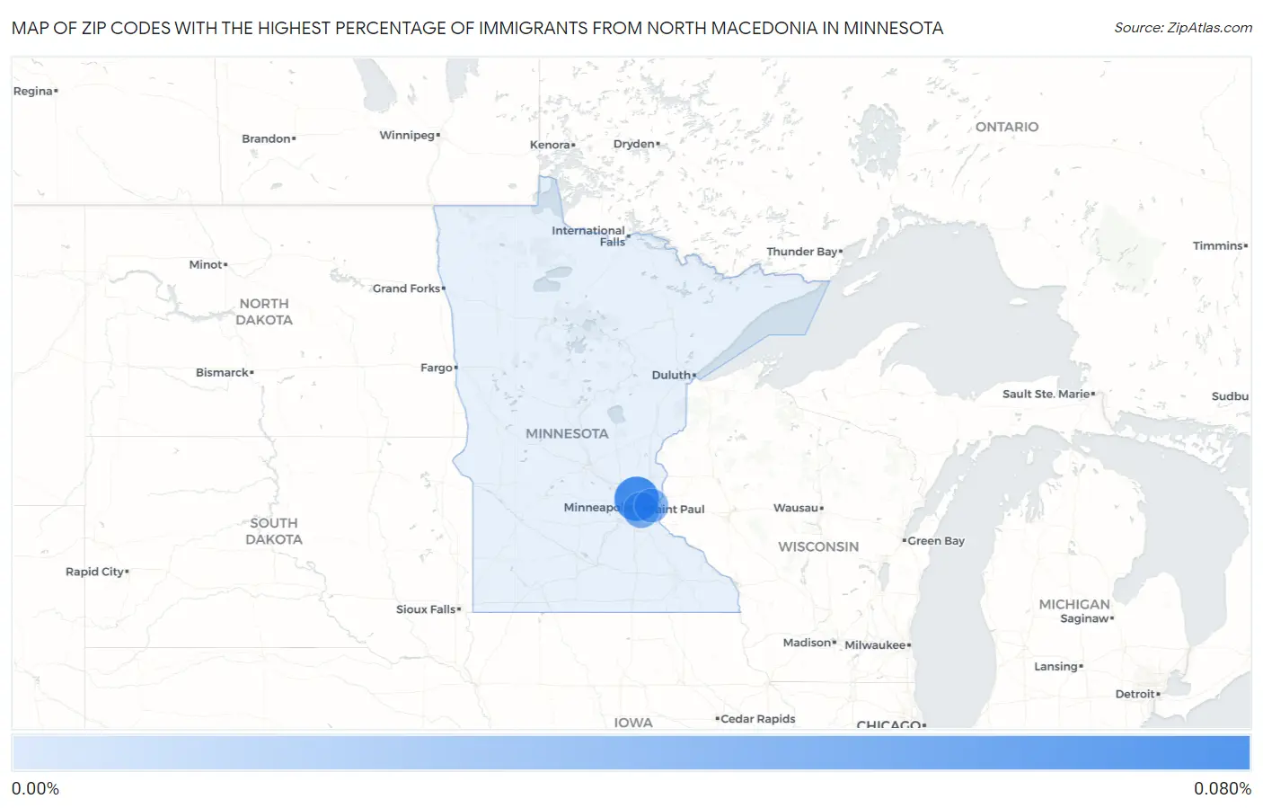 Zip Codes with the Highest Percentage of Immigrants from North Macedonia in Minnesota Map