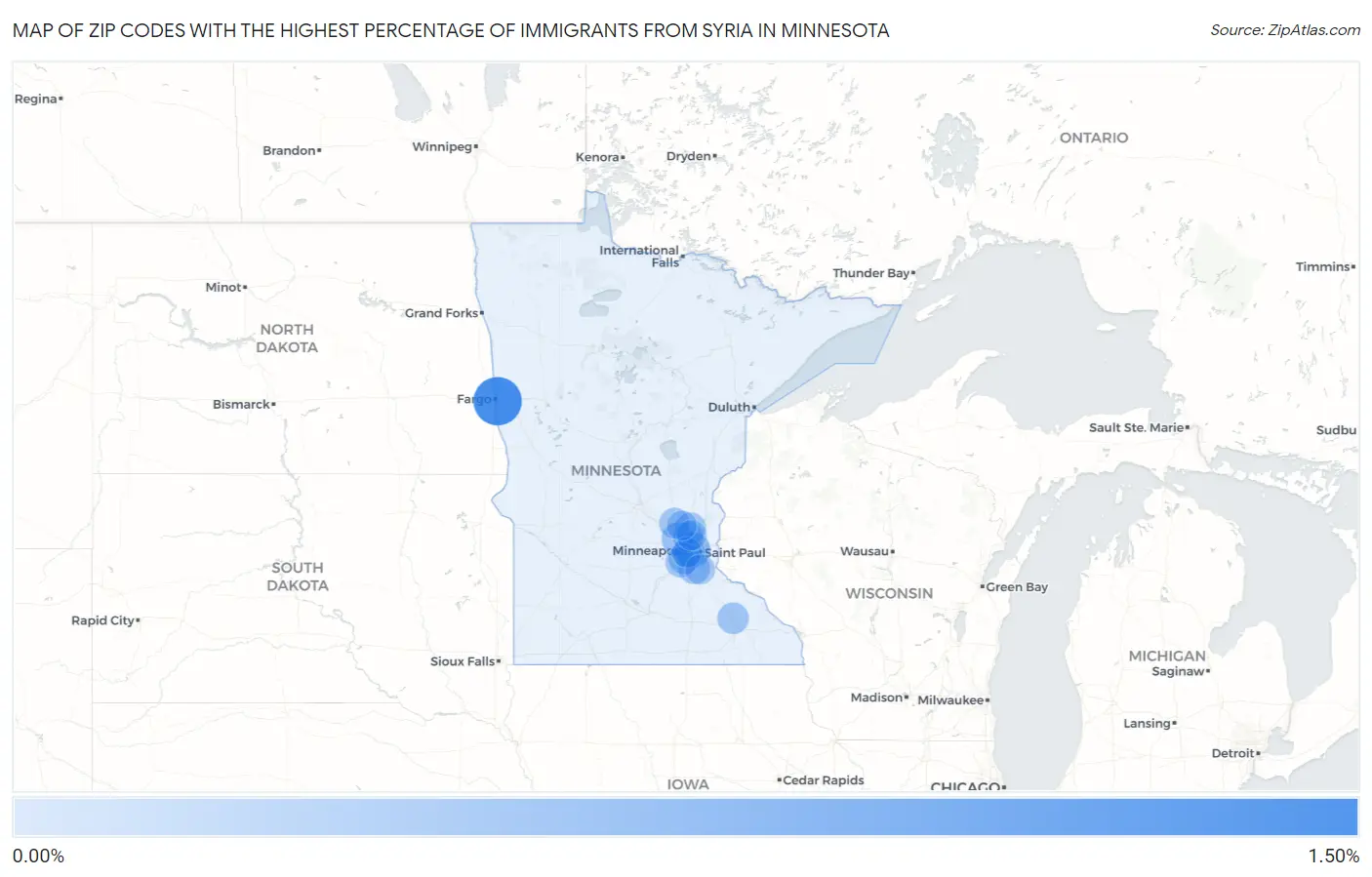 Zip Codes with the Highest Percentage of Immigrants from Syria in Minnesota Map