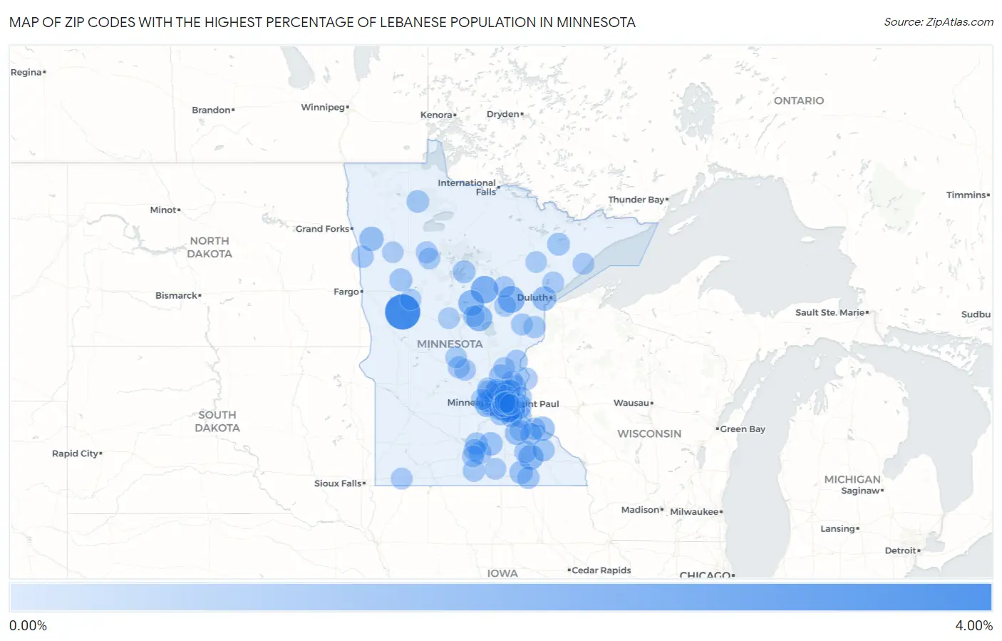 Zip Codes with the Highest Percentage of Lebanese Population in Minnesota Map