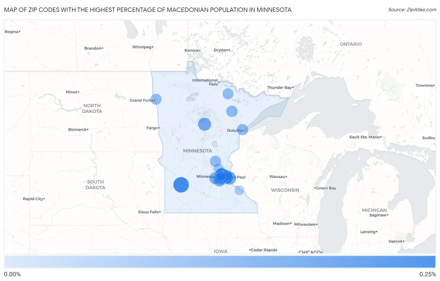 Zip Codes with the Highest Percentage of Macedonian Population in Minnesota Map