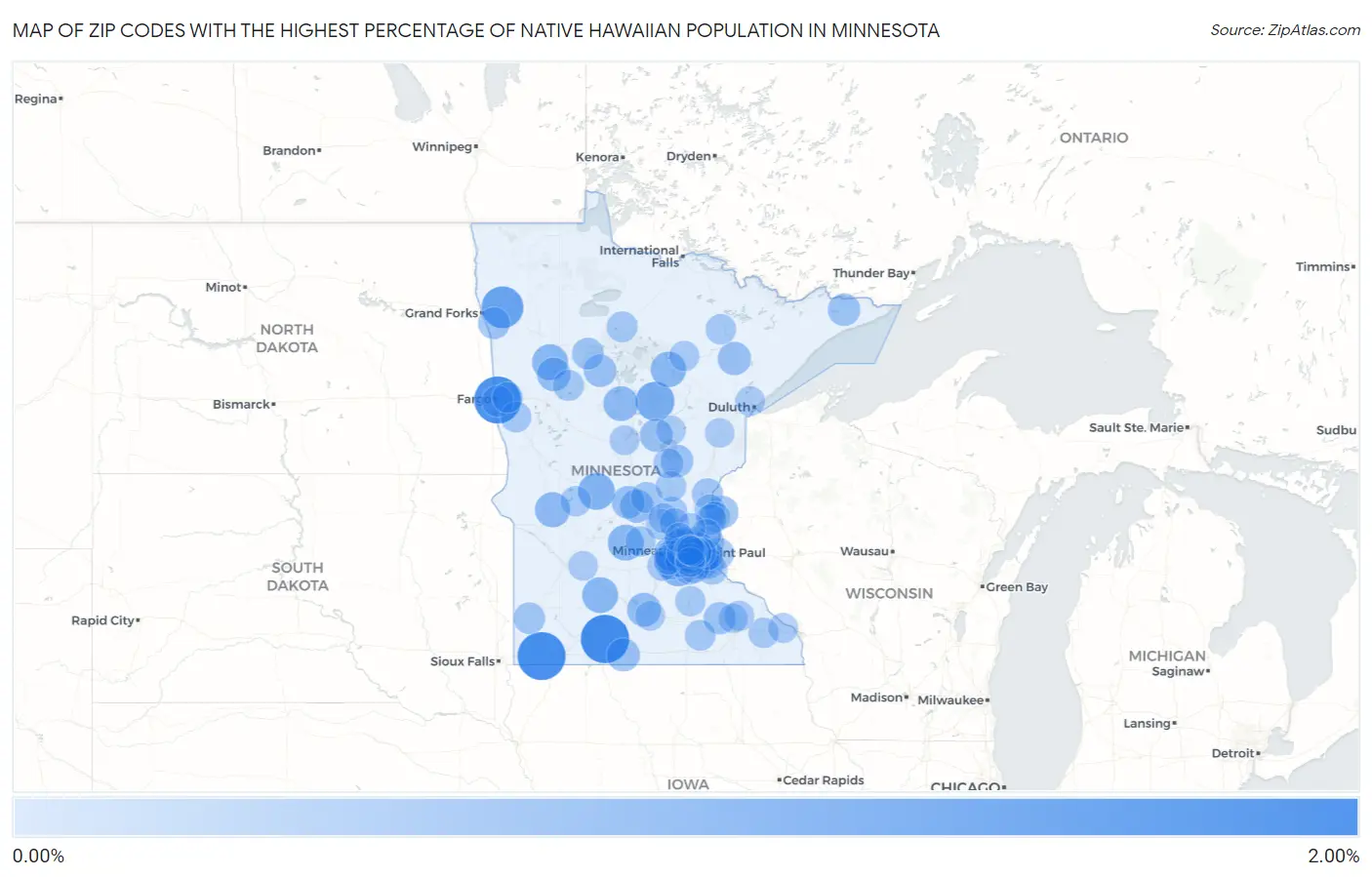 Zip Codes with the Highest Percentage of Native Hawaiian Population in Minnesota Map