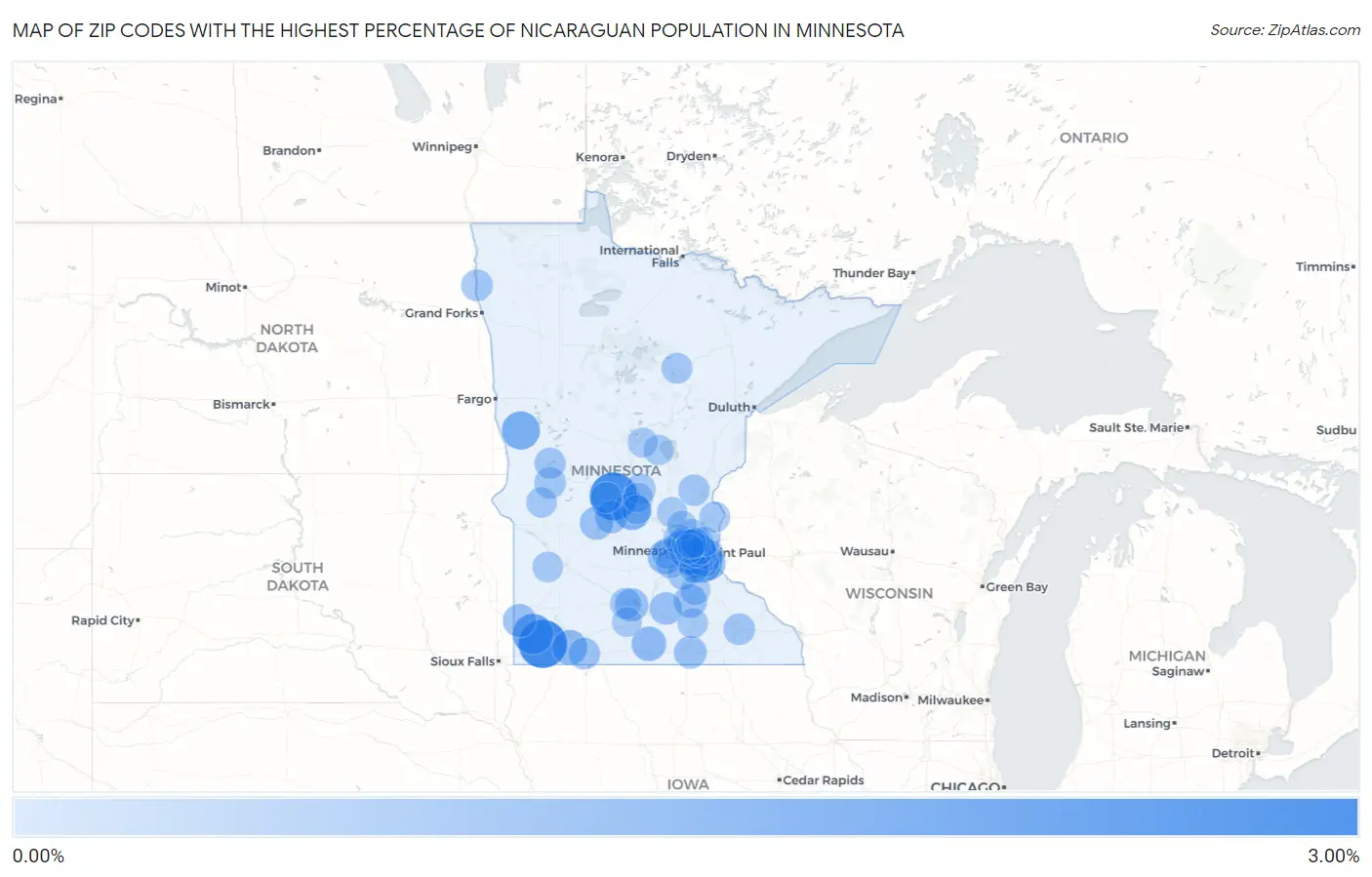 Zip Codes with the Highest Percentage of Nicaraguan Population in Minnesota Map