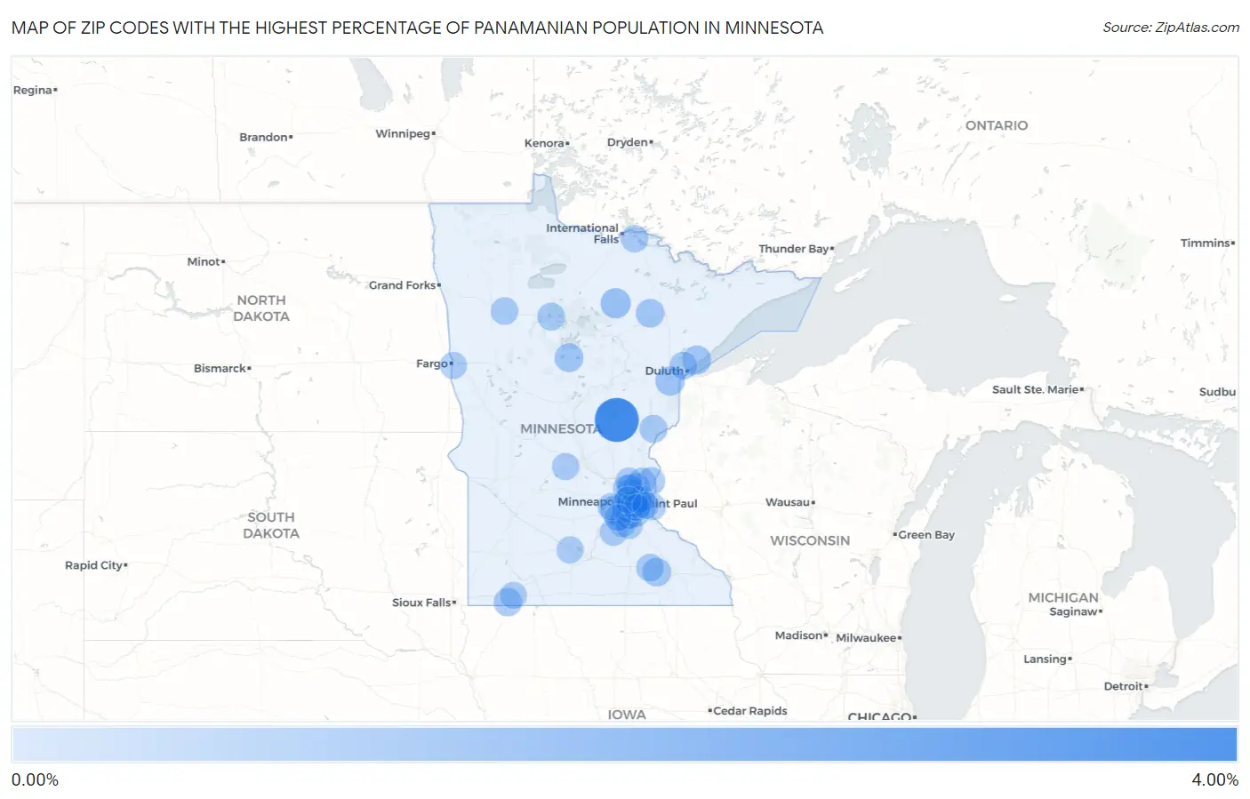 Zip Codes with the Highest Percentage of Panamanian Population in Minnesota Map
