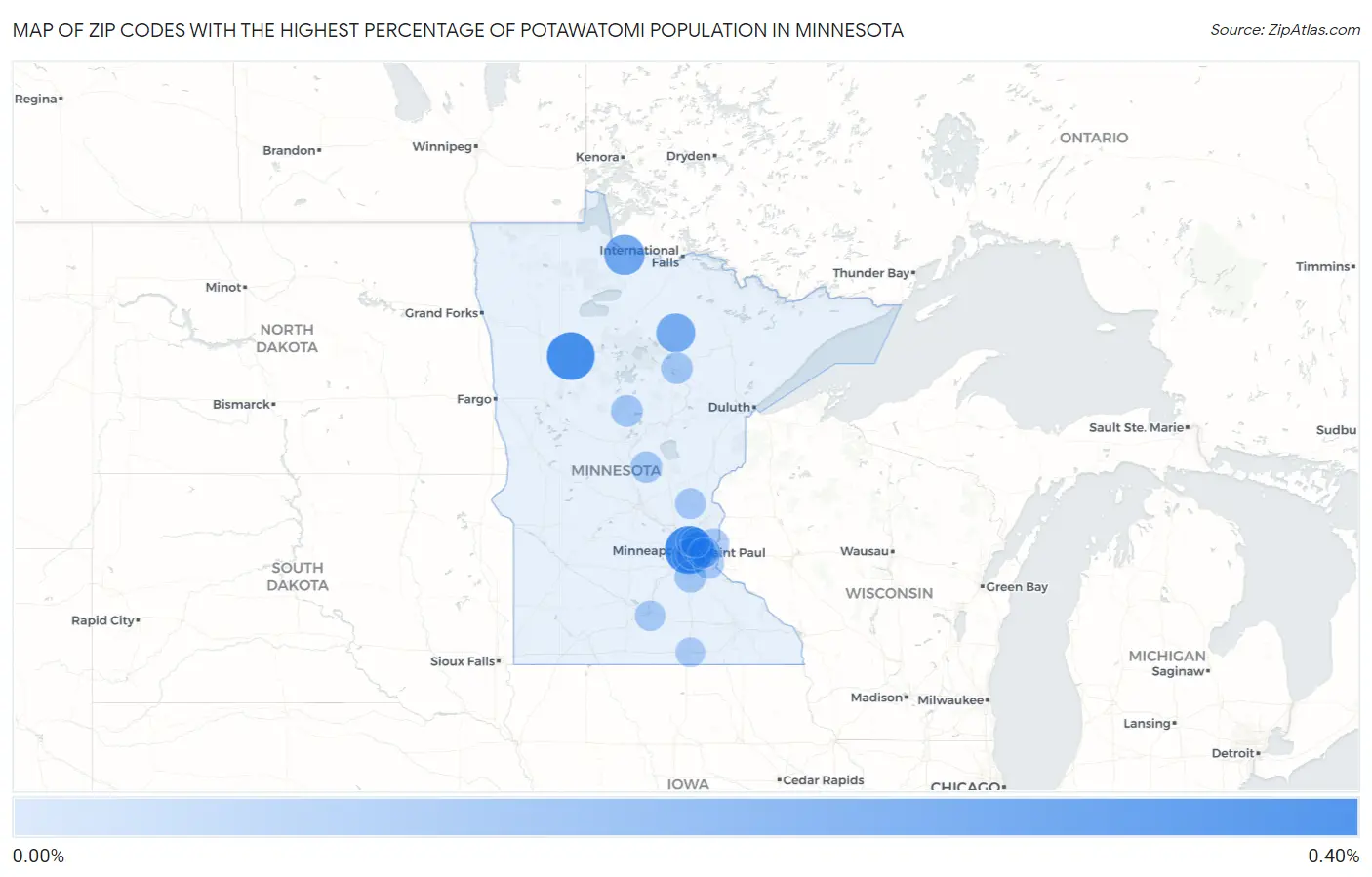 Zip Codes with the Highest Percentage of Potawatomi Population in Minnesota Map