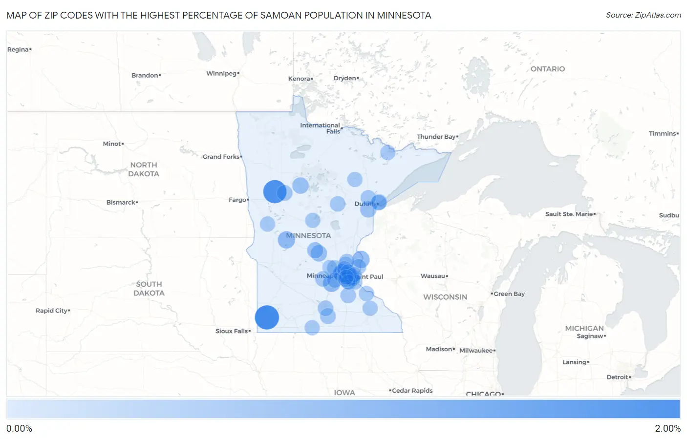 Zip Codes with the Highest Percentage of Samoan Population in Minnesota Map