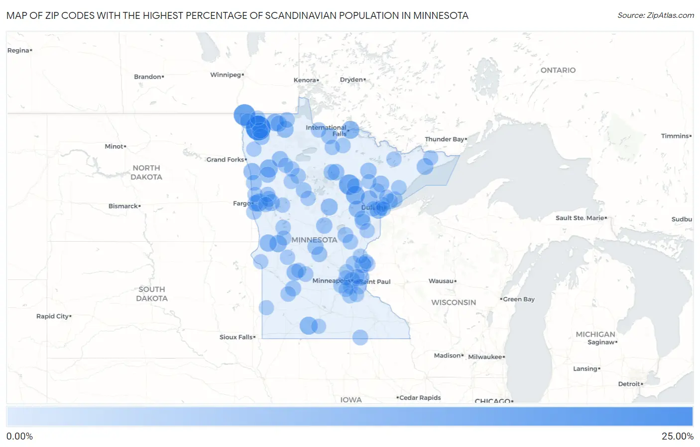 Zip Codes with the Highest Percentage of Scandinavian Population in Minnesota Map