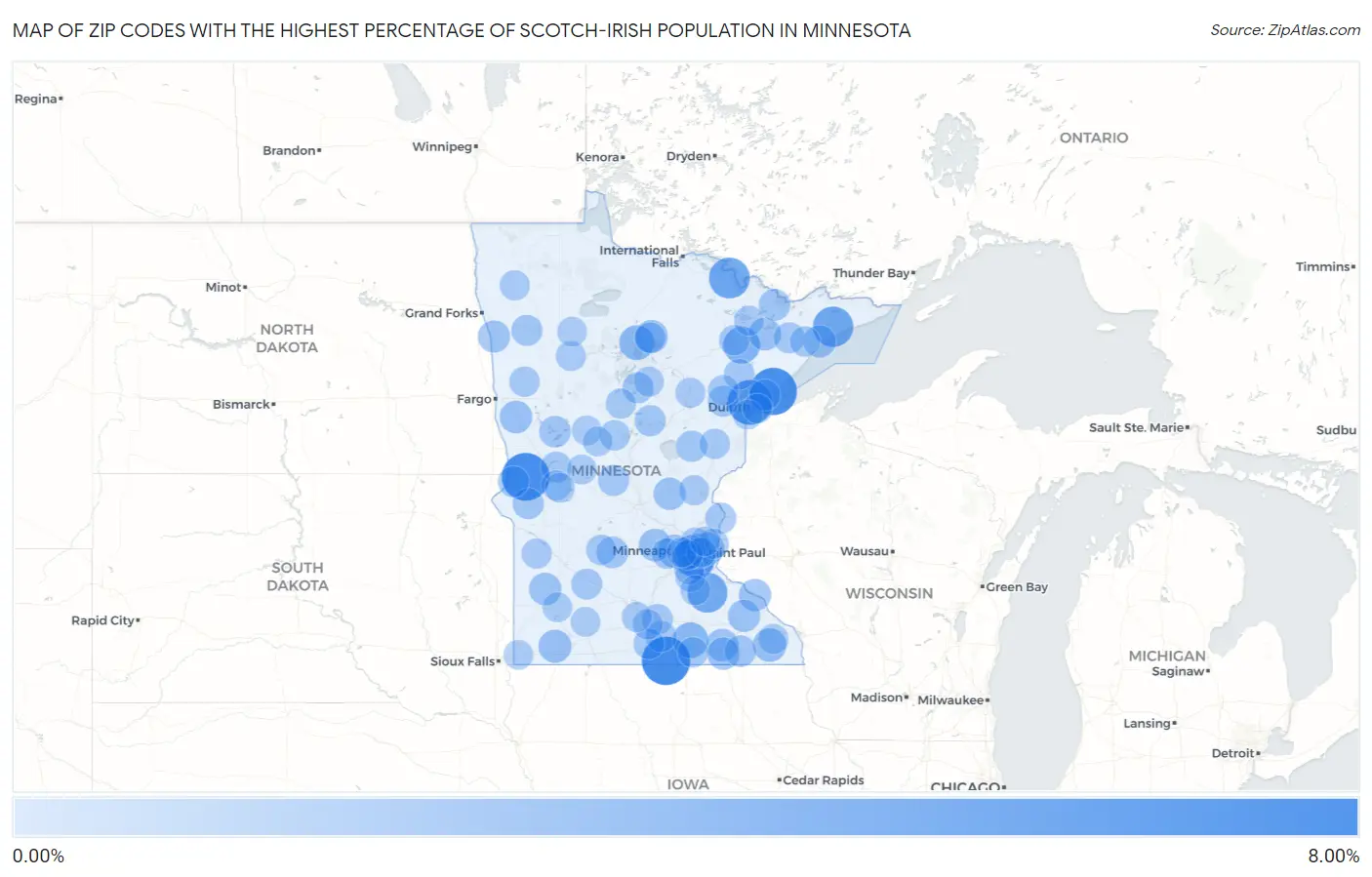 Zip Codes with the Highest Percentage of Scotch-Irish Population in Minnesota Map