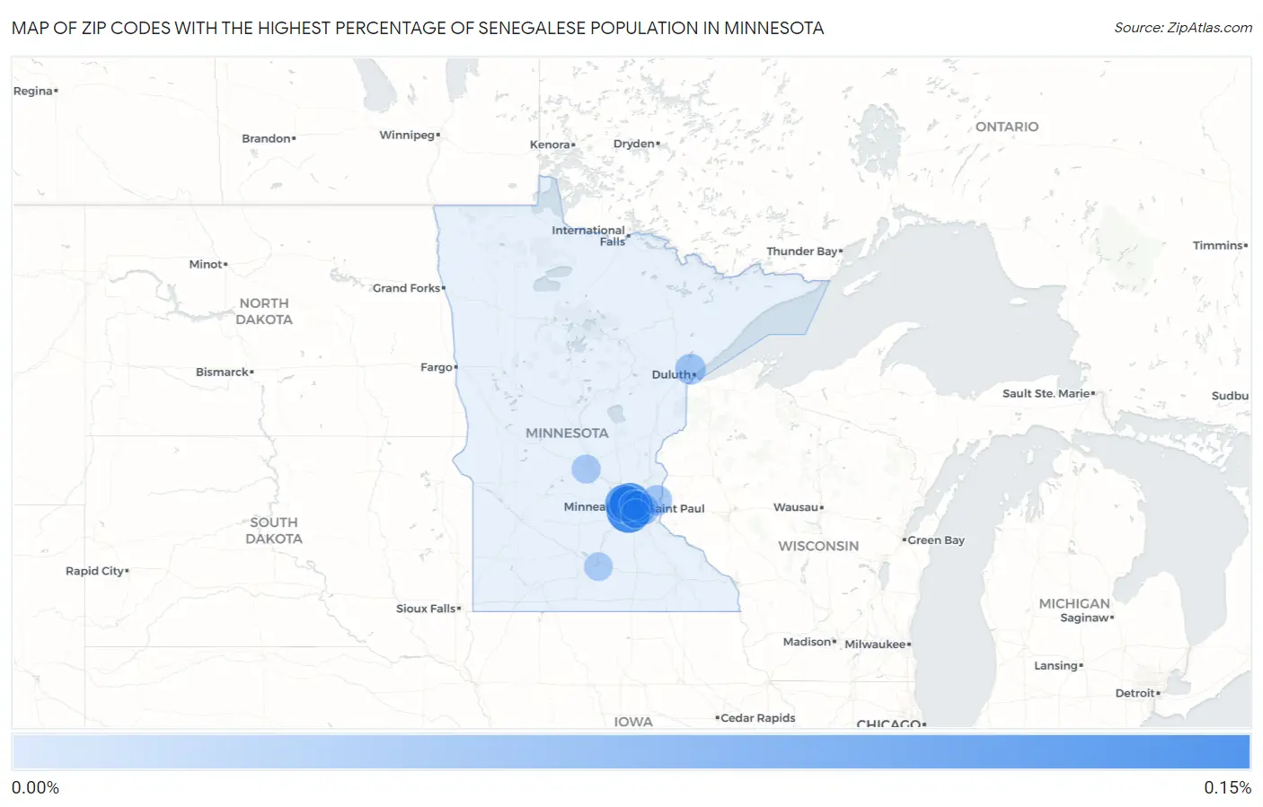 Zip Codes with the Highest Percentage of Senegalese Population in Minnesota Map