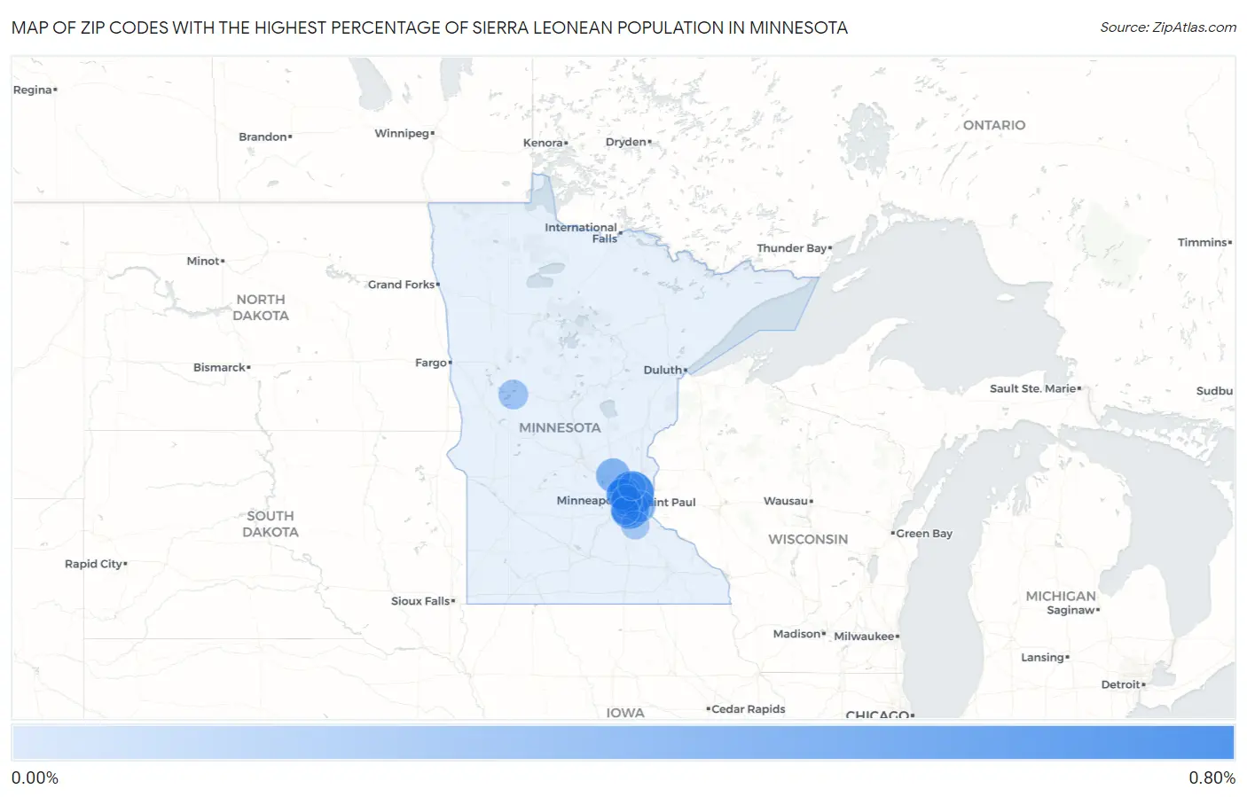 Zip Codes with the Highest Percentage of Sierra Leonean Population in Minnesota Map