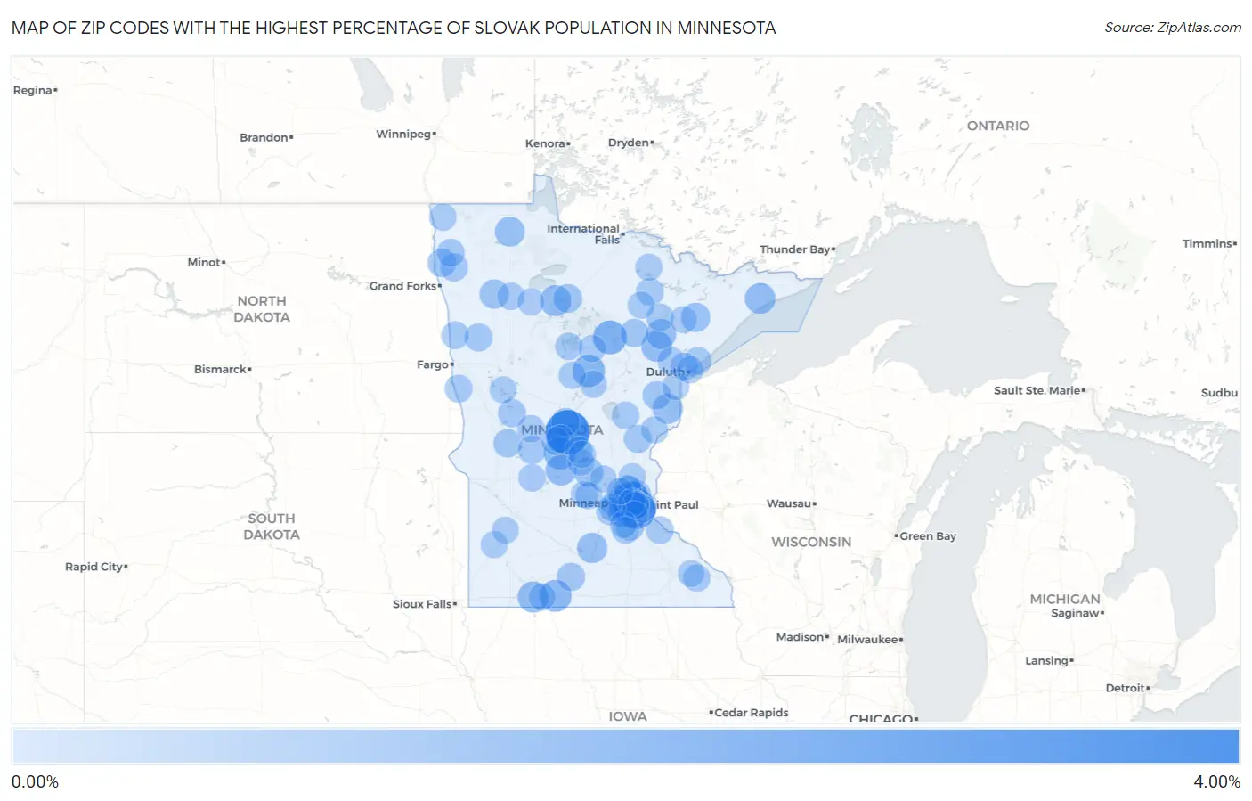 Zip Codes with the Highest Percentage of Slovak Population in Minnesota Map