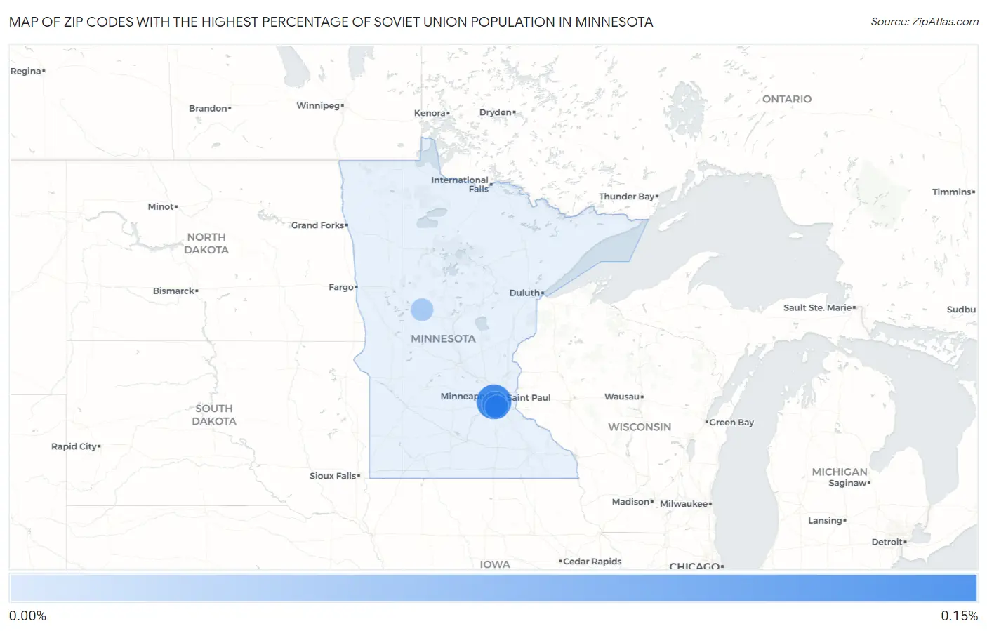 Zip Codes with the Highest Percentage of Soviet Union Population in Minnesota Map