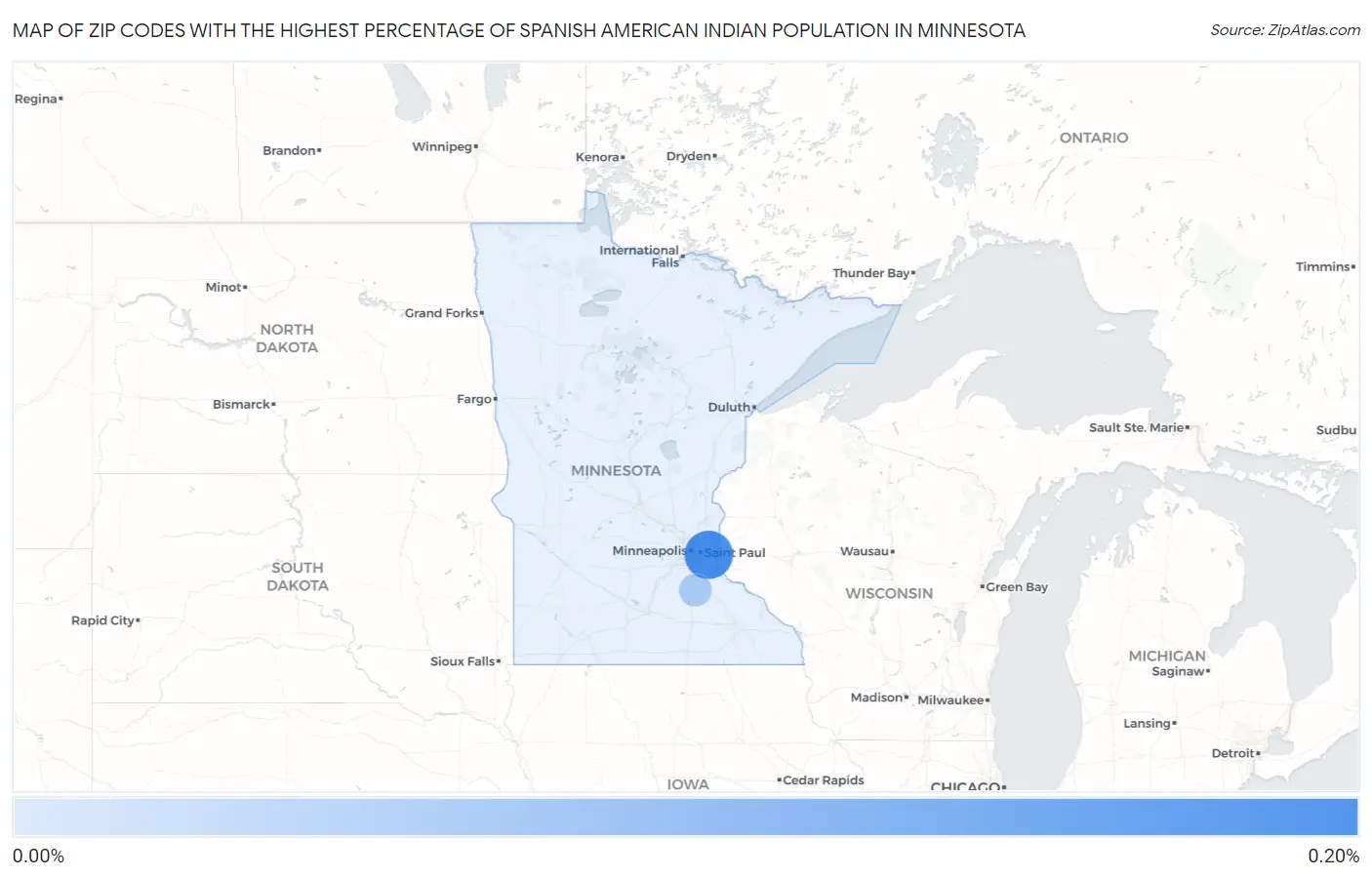 Zip Codes with the Highest Percentage of Spanish American Indian Population in Minnesota Map