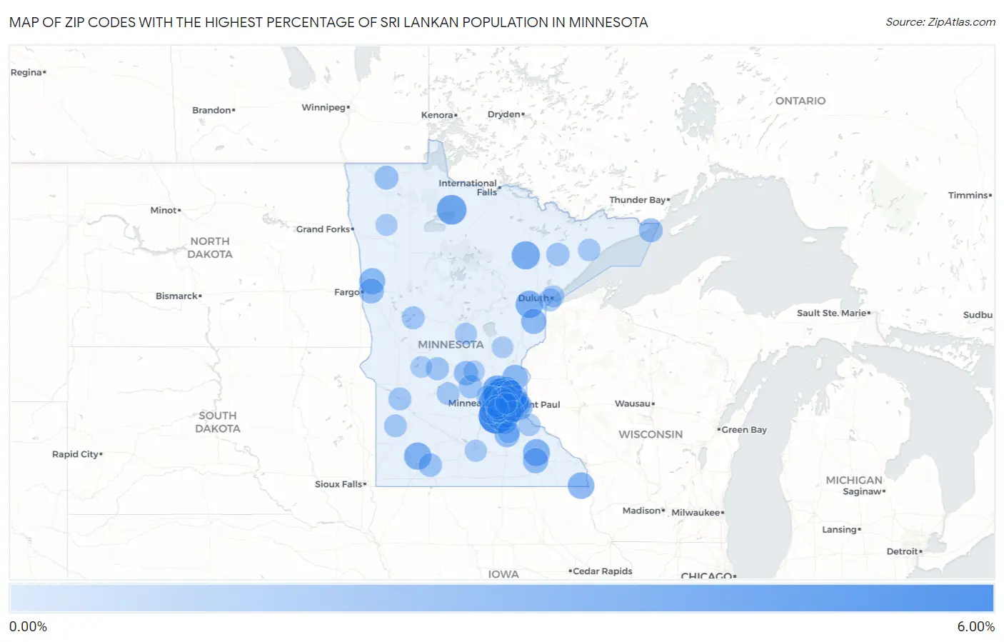 Zip Codes with the Highest Percentage of Sri Lankan Population in Minnesota Map