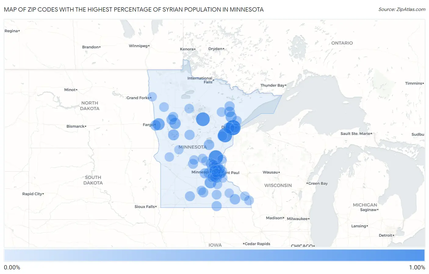 Zip Codes with the Highest Percentage of Syrian Population in Minnesota Map