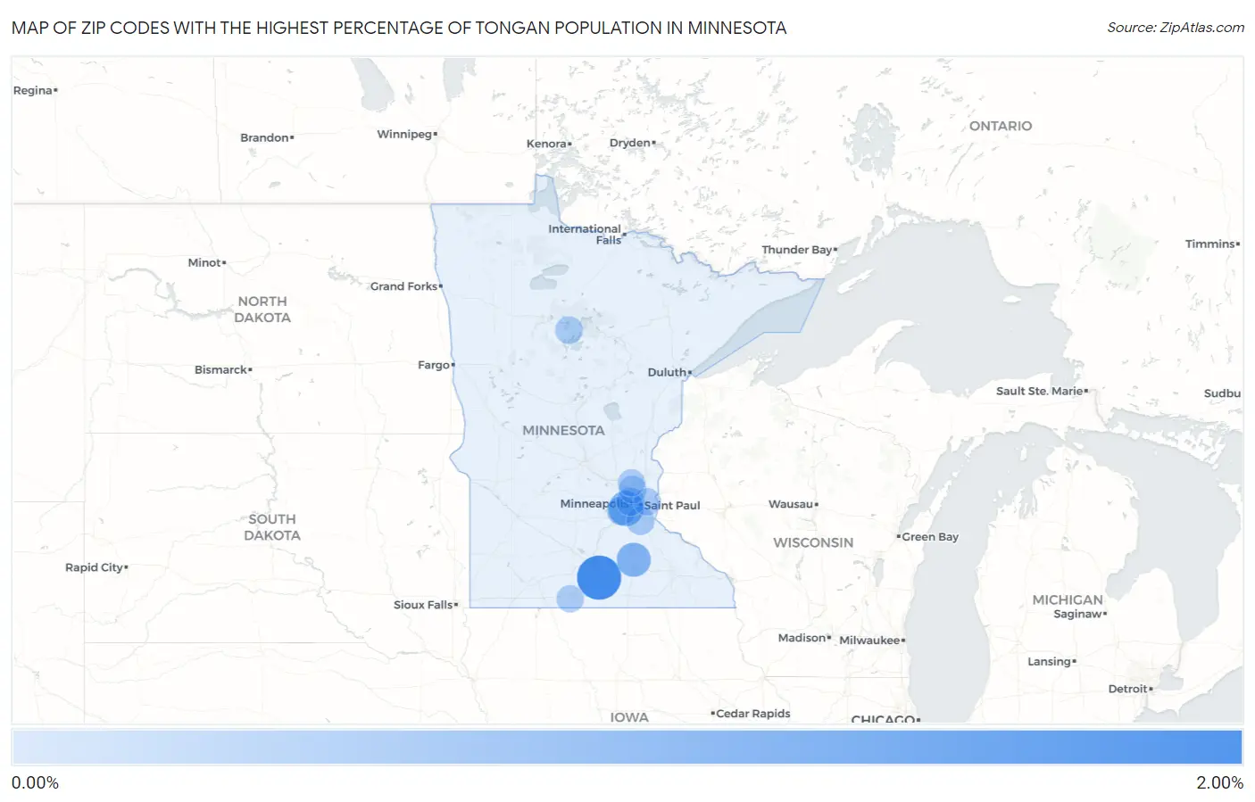 Zip Codes with the Highest Percentage of Tongan Population in Minnesota Map