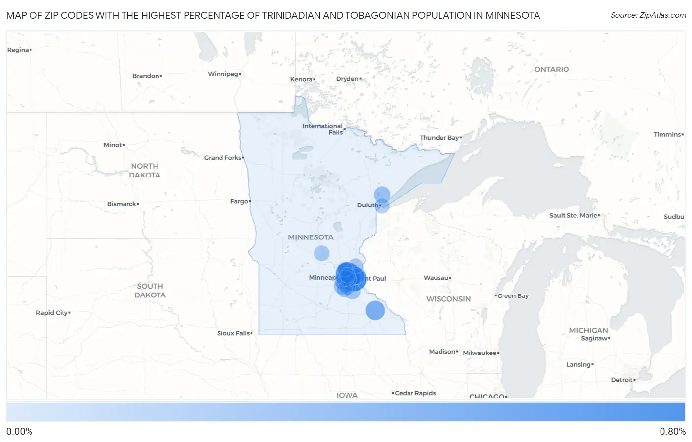 Zip Codes with the Highest Percentage of Trinidadian and Tobagonian Population in Minnesota Map