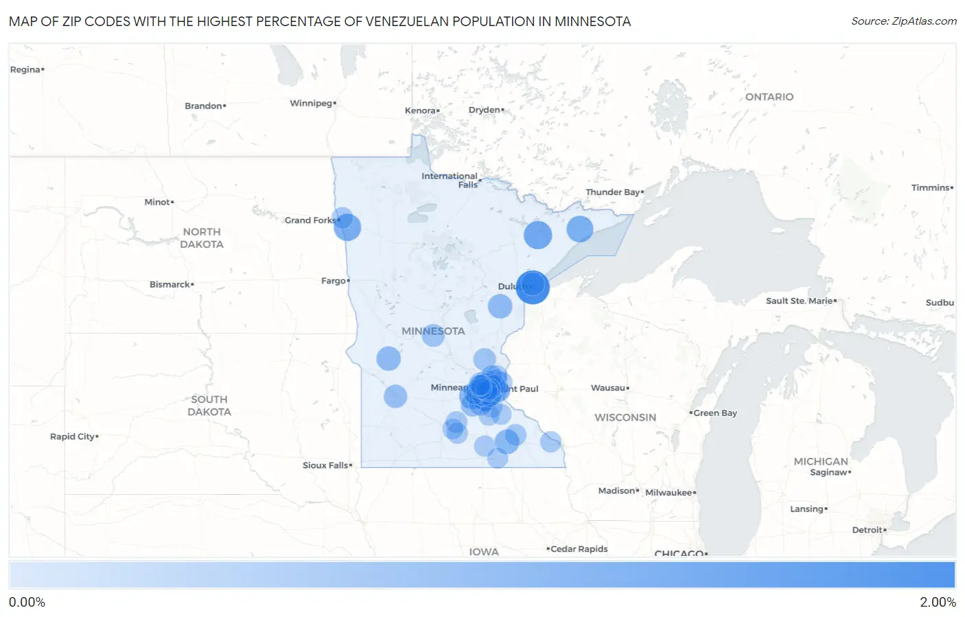 Zip Codes with the Highest Percentage of Venezuelan Population in Minnesota Map