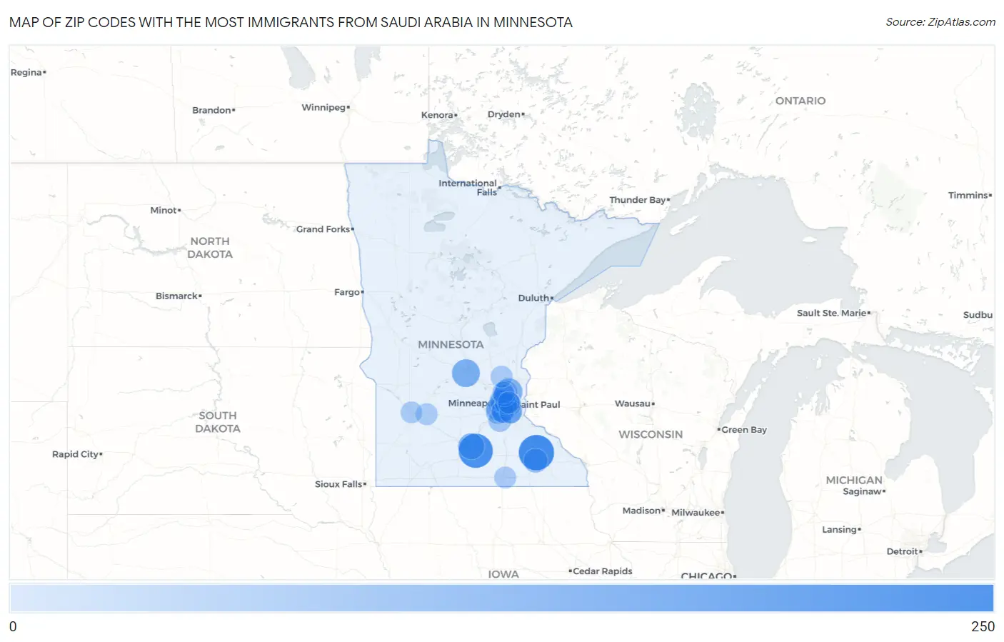 Zip Codes with the Most Immigrants from Saudi Arabia in Minnesota Map