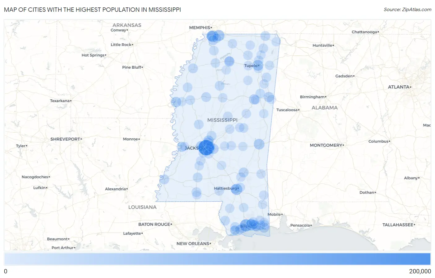 Cities with the Highest Population in Mississippi Map