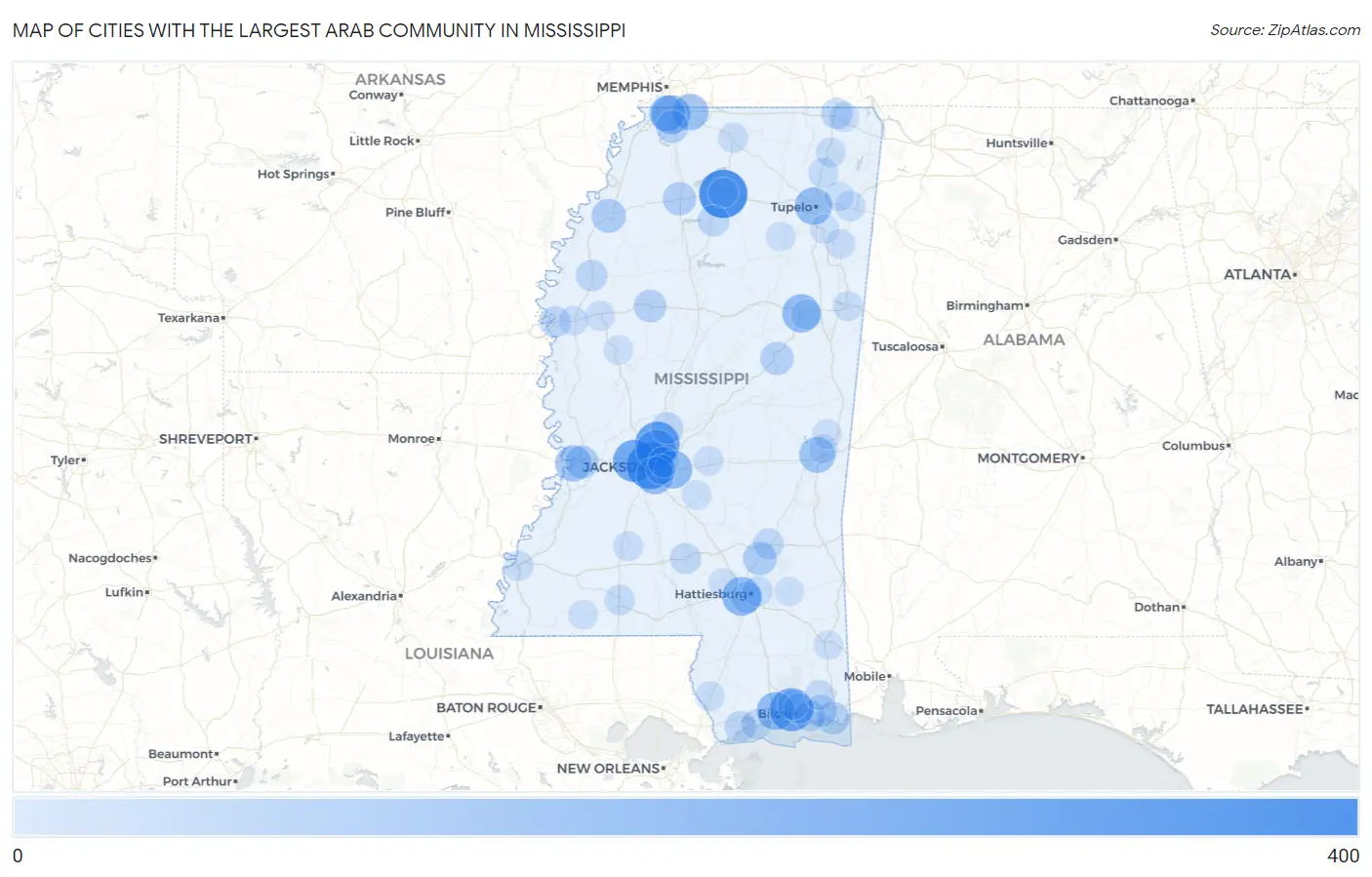 Cities with the Largest Arab Community in Mississippi Map