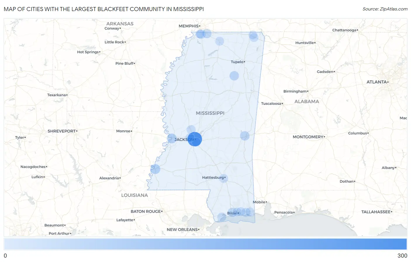 Cities with the Largest Blackfeet Community in Mississippi Map