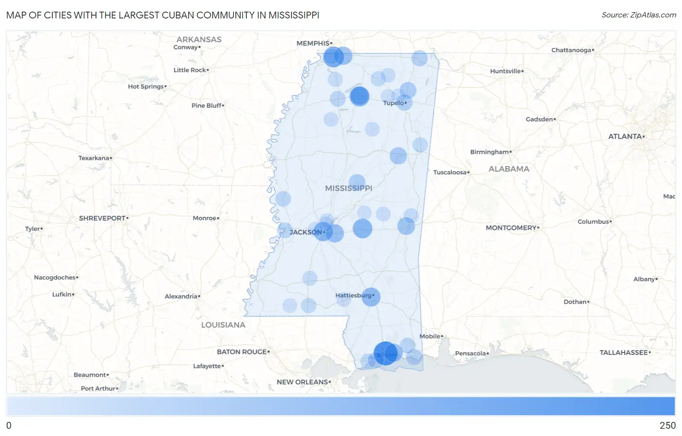 Cities with the Largest Cuban Community in Mississippi Map