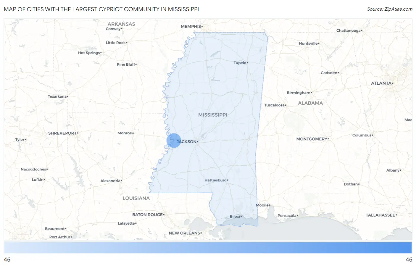 Cities with the Largest Cypriot Community in Mississippi Map