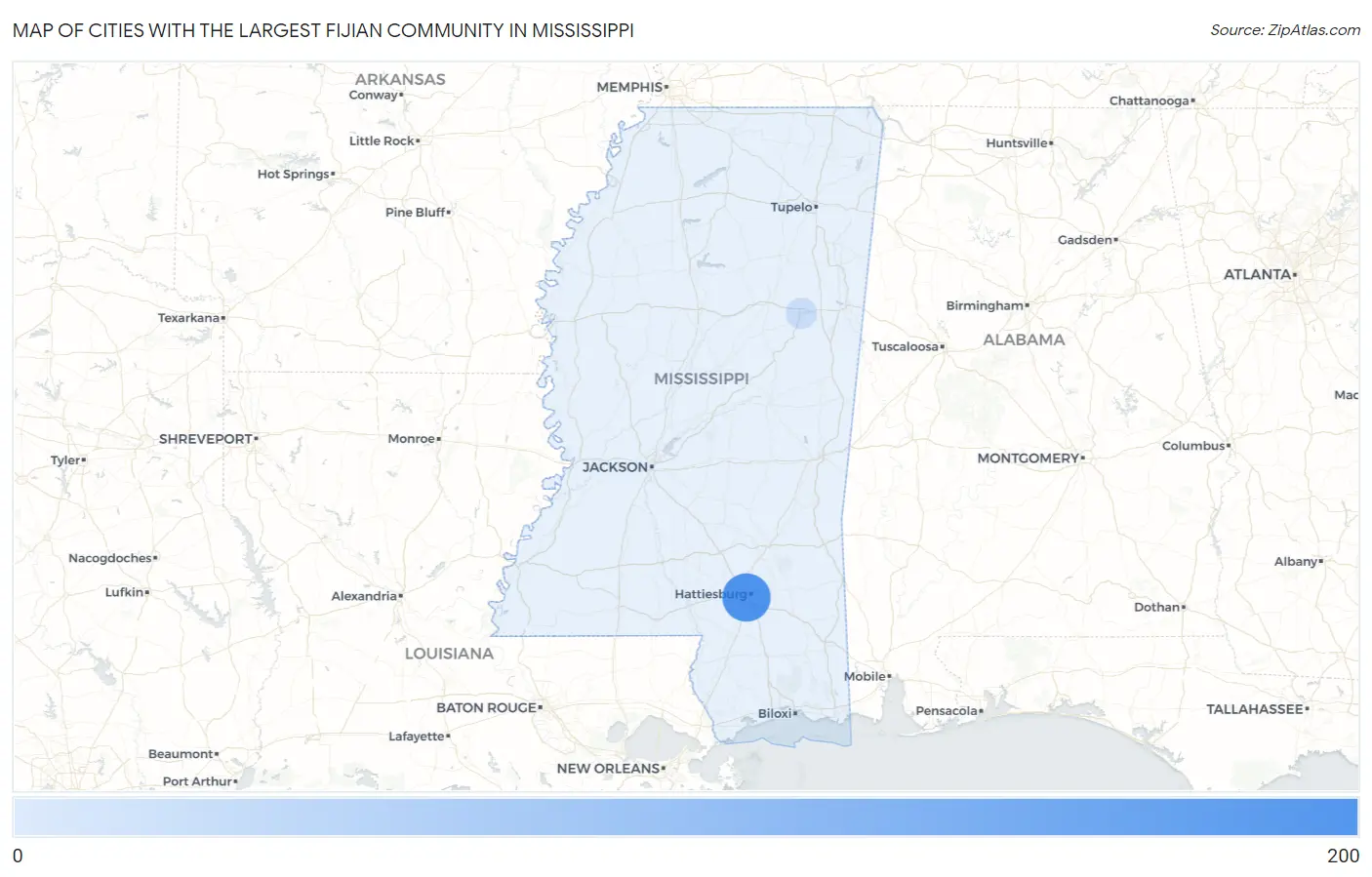 Cities with the Largest Fijian Community in Mississippi Map