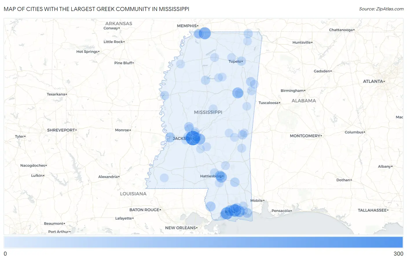 Cities with the Largest Greek Community in Mississippi Map