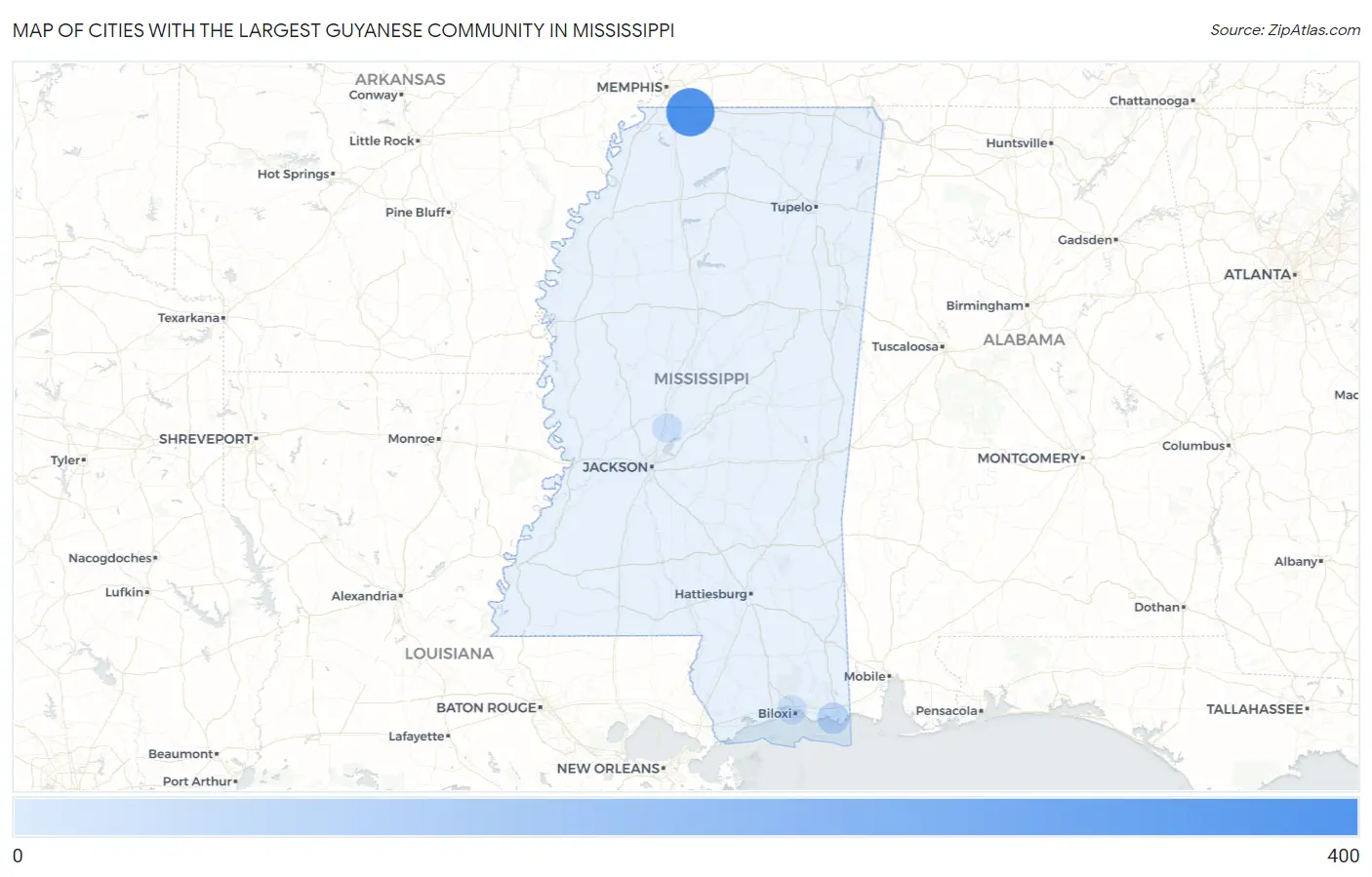 Cities with the Largest Guyanese Community in Mississippi Map