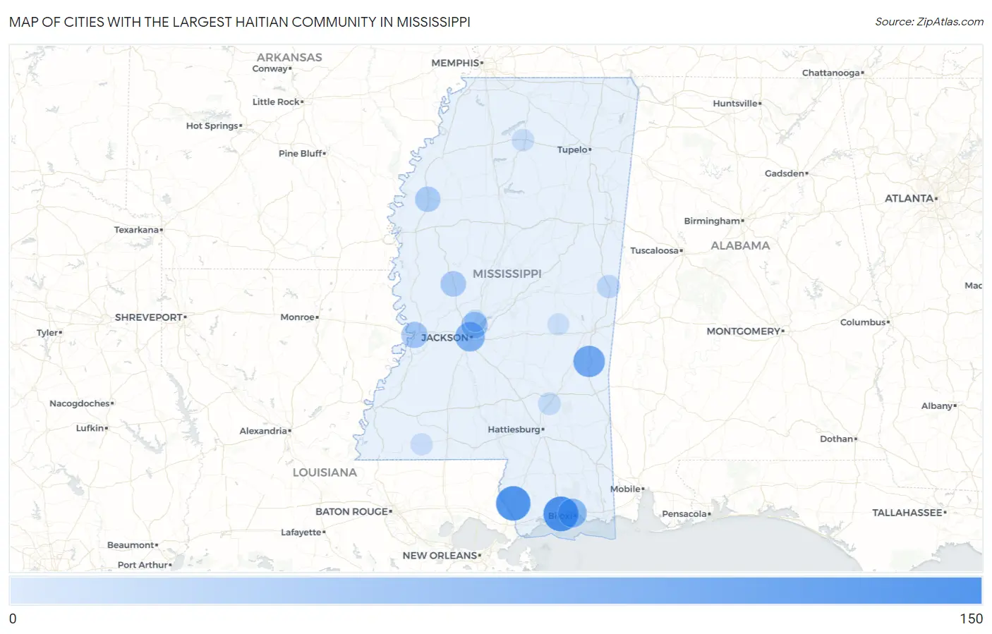 Cities with the Largest Haitian Community in Mississippi Map