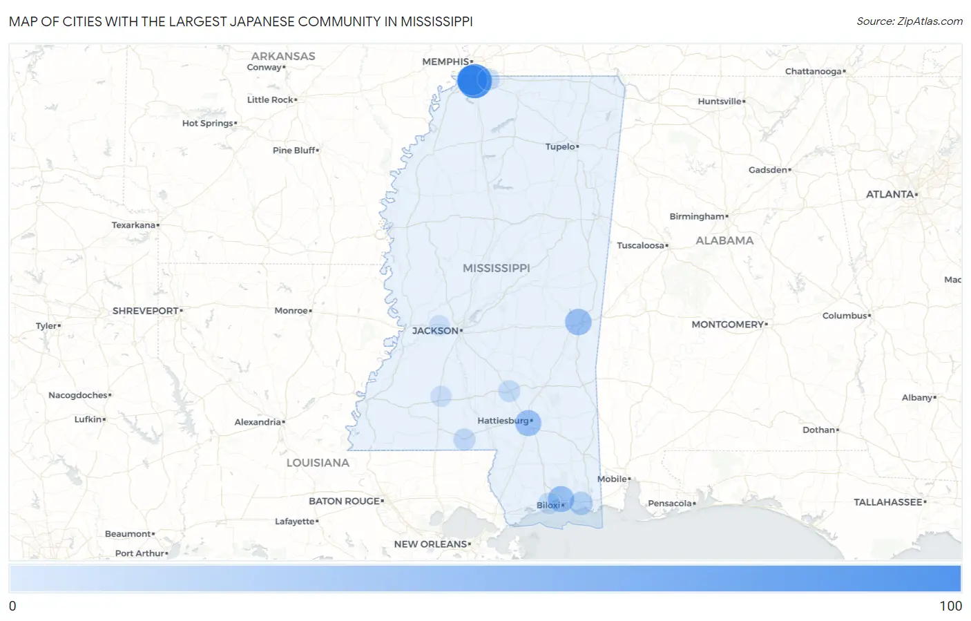Cities with the Largest Japanese Community in Mississippi Map