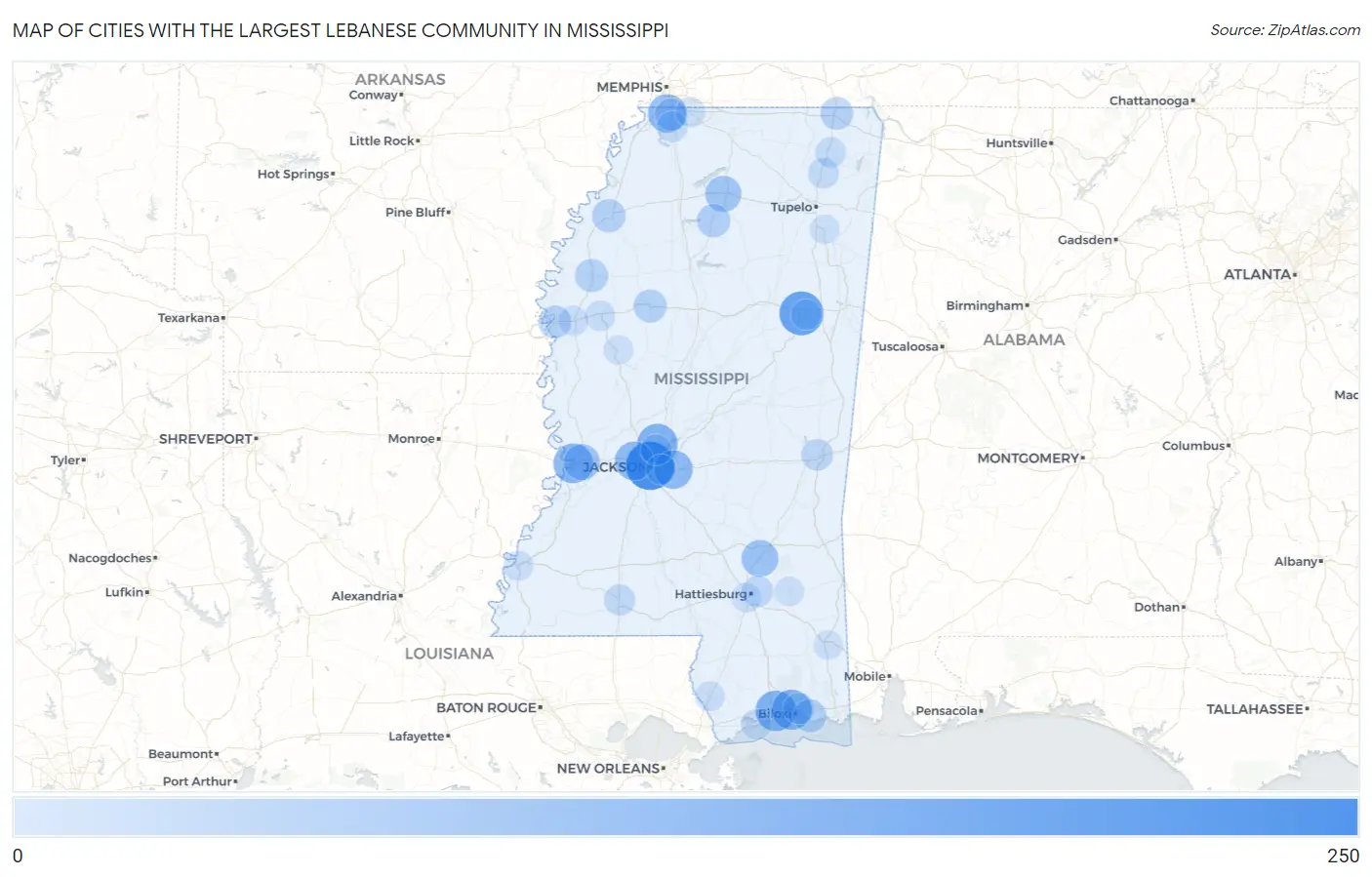 Cities with the Largest Lebanese Community in Mississippi Map