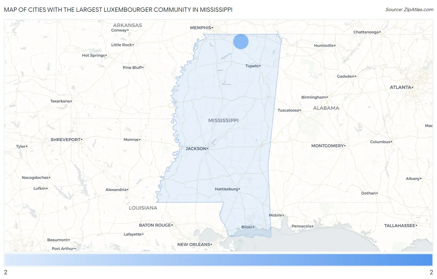 Cities with the Largest Luxembourger Community in Mississippi Map