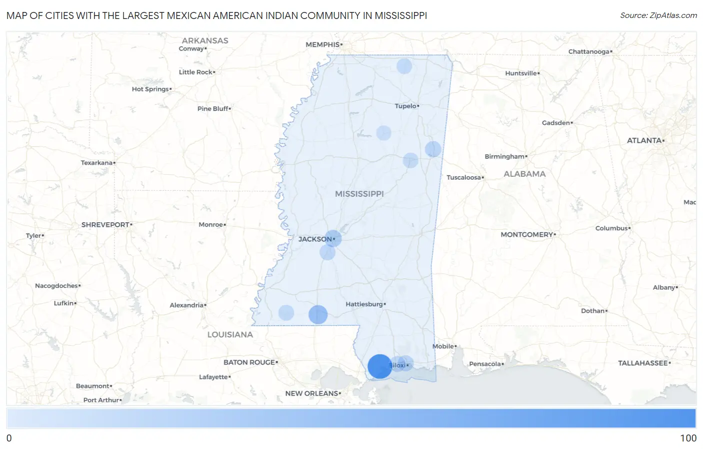 Cities with the Largest Mexican American Indian Community in Mississippi Map
