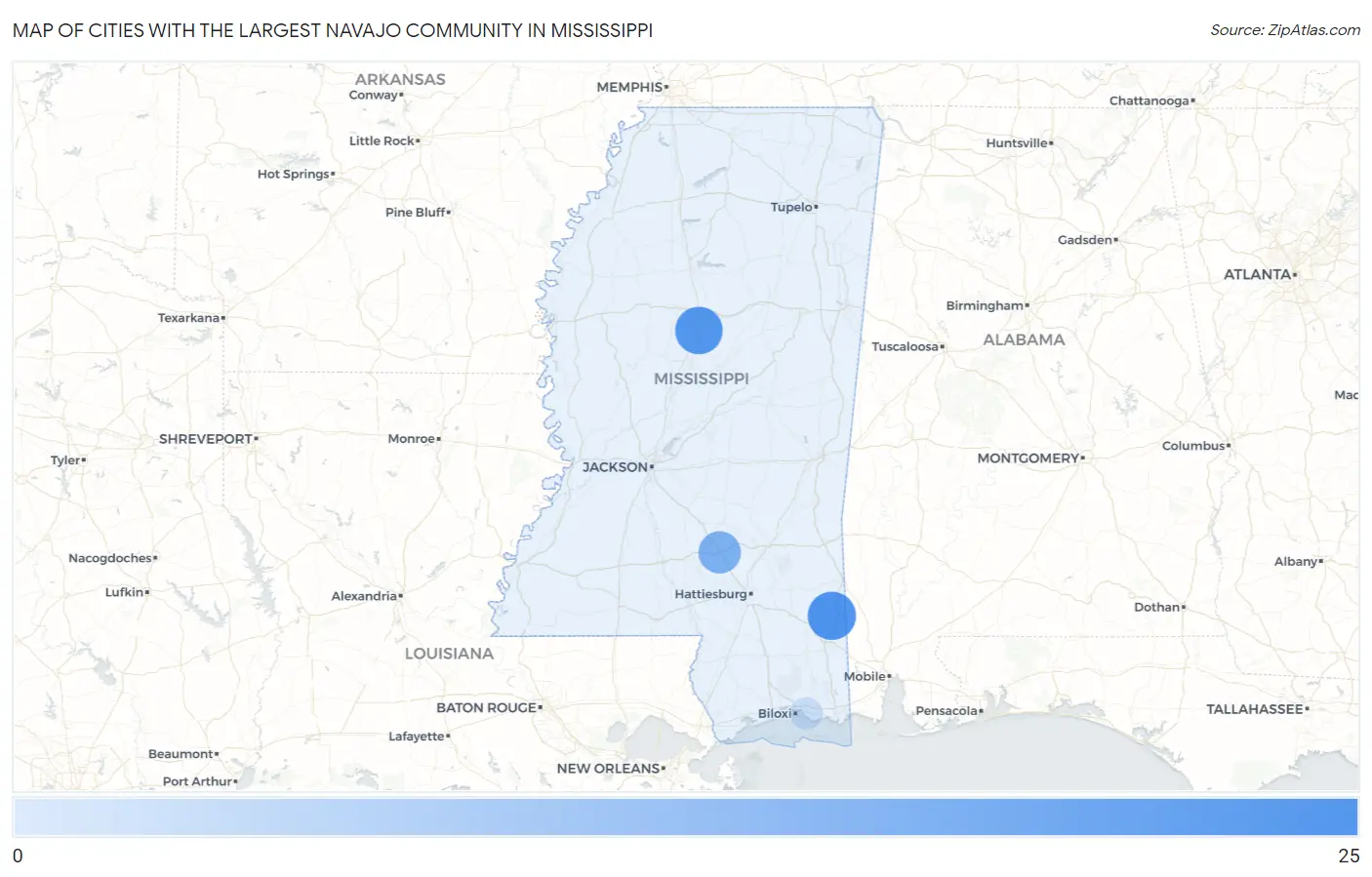 Cities with the Largest Navajo Community in Mississippi Map